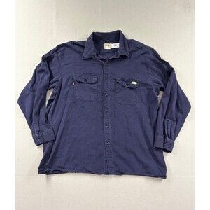 REED FR Men's Long Sleeve Button Front Work Shirt Navy Blue XL